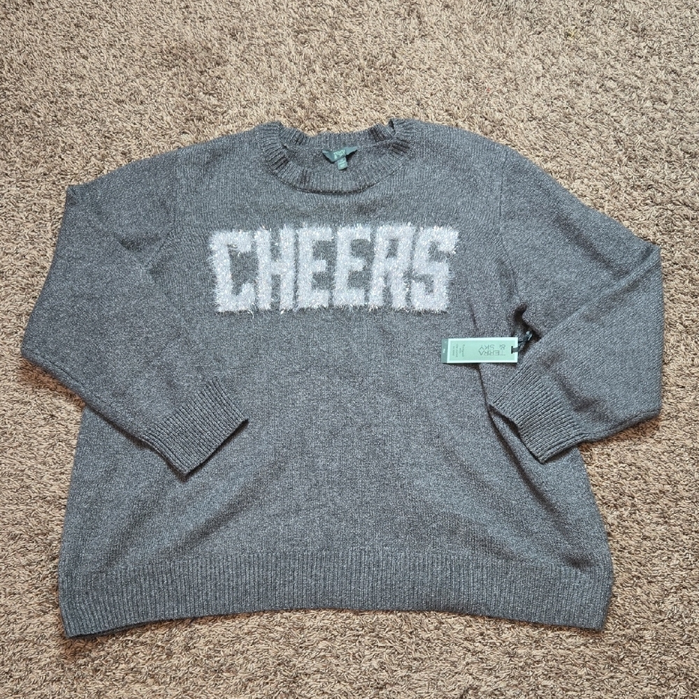 Cheers Plus Size 4X 28W - 30W Charcoal Heather Sweater Sweatshirt Top